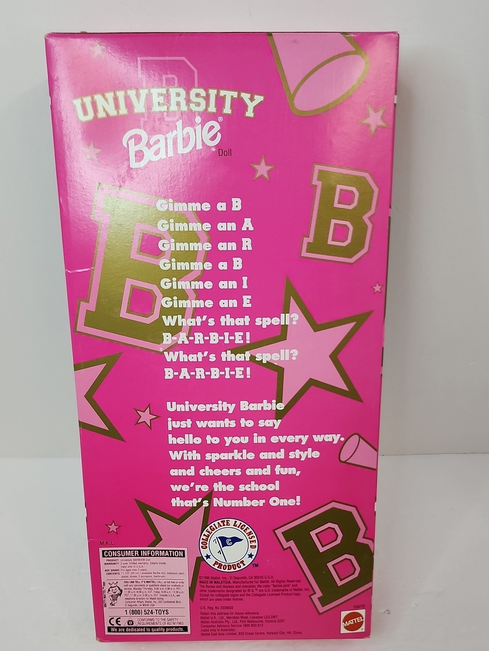 University Barbie Syracuse Cheerleader Doll Mattel Special Edition NRFB 1996 - Picture 6 of 10